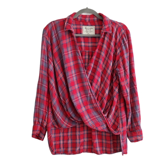 Abercrombie & Fitch Plaid Surplice V-Neck Shirt - Picture 1 of 7